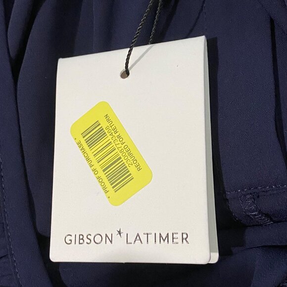 Gibson Latimer Womens Semi Sheer Top L Navy Blue Career Business Office Layering - Picture 8 of 9